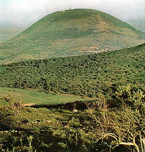 Mount Tabor. At the top of the mount is the Church of the Transfiguration.