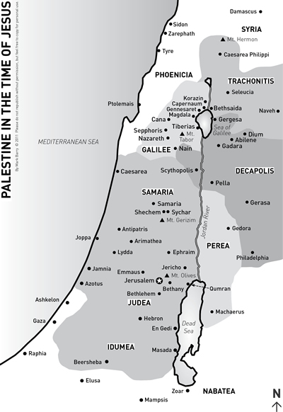 Map: Palestine under the Herods. (Visual Display Unit Map. This is and excellent scripture visual  display resource)